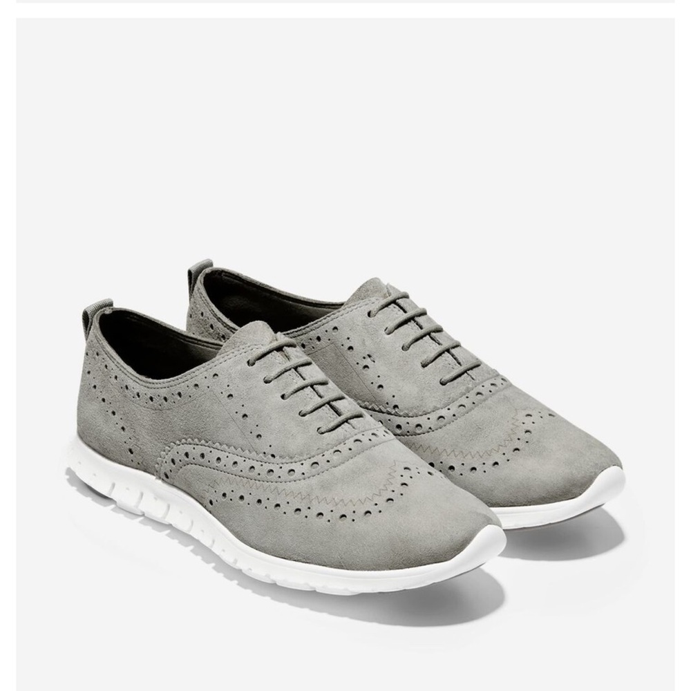 Women's ZERØGRAND Wingtip Oxfords IRONSTONE SUEDE-OPTIC WHITE‎ size 11B